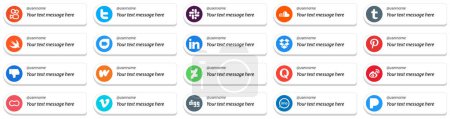 Ilustración de 20 Modern Card Style Follow Me Social Media Icons with Custom Message Option such as literature. facebook. swift. dislike and dropbox icons. Minimalist and customizable - Imagen libre de derechos