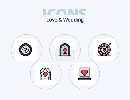Téléchargez les illustrations : Love And Wedding Line Filled Icon Pack 5 Icon Design. honeymoon. film. wedding. v - en licence libre de droit