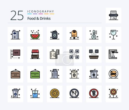Téléchargez les illustrations : Food & Drinks 25 Line Filled icon pack including kitchen. done. meal. and. drinks - en licence libre de droit