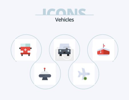 Téléchargez les illustrations : Vehicles Flat Icon Pack 5 Icon Design. vehicles. transport. ambulance. taxi. vehicles - en licence libre de droit