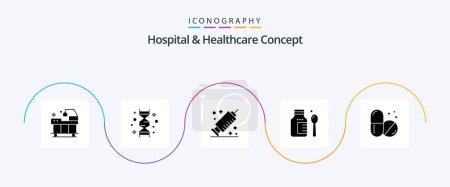 Ilustración de Paquete del icono del glifo 5 del concepto del hospital y de la salud incluyendo. genoma. Médico. asistencia sanitaria - Imagen libre de derechos