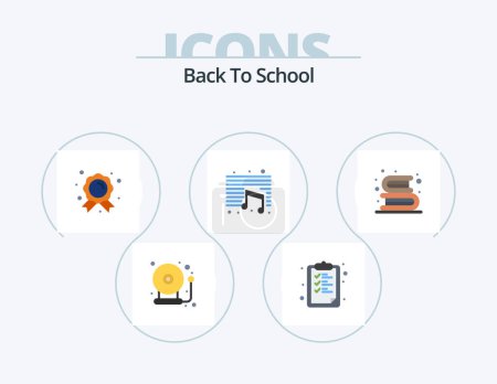 Téléchargez les illustrations : Back To School Flat Icon Pack 5 Icon Design. books. school. achievement. education. music - en licence libre de droit