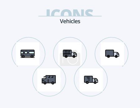 Téléchargez les illustrations : Vehicles Line Filled Icon Pack 5 Icon Design. more. add. school. truck. lorry - en licence libre de droit