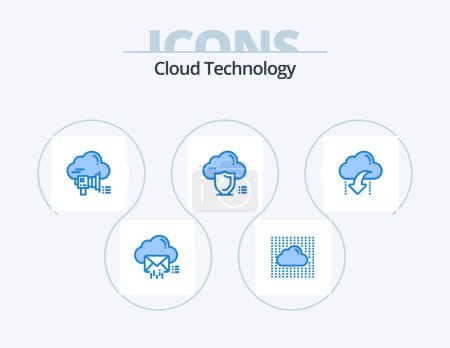 Illustration for Cloud Technology Blue Icon Pack 5 Icon Design. shield. cloud. secure. announcement. promotion - Royalty Free Image