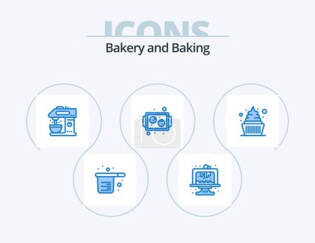 Illustration for Baking Blue Icon Pack 5 Icon Design. cream. cooking. dessert. cookies. drink - Royalty Free Image