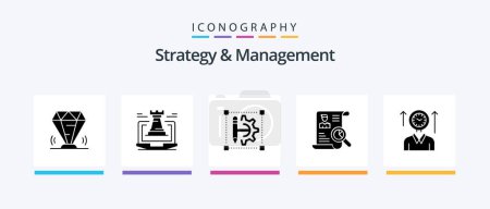 Illustration for Strategy And Management Glyph 5 Icon Pack Including job. portfolio. laptop. resume. cog wheeld printer. Creative Icons Design - Royalty Free Image