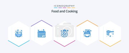 Illustration for Food 25 Blue icon pack including . honey dipper. healthy. honey. spaghetti - Royalty Free Image