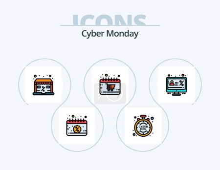 Illustration for Cyber Monday Line Filled Icon Pack 5 Icon Design. cyber. sale advertisement. percentage. grand sale. sale - Royalty Free Image