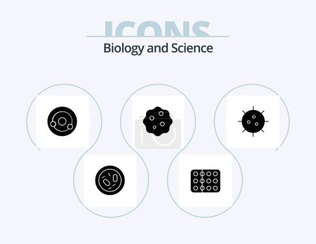 Téléchargez les illustrations : Biologie Glyphe Icône Pack 5 Icône Design. zoom. biologie. médecine. bactérie. chimie - en licence libre de droit