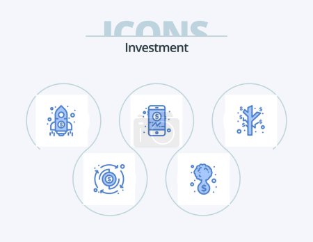 Téléchargez les illustrations : Investment Blue Icon Pack 5 Icon Design. profit. earnings. finance. mobile. banking - en licence libre de droit