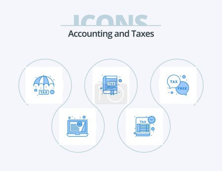 Téléchargez les illustrations : Taxes Blue Icon Pack 5 Icône Design. le devoir. l'impôt. à payer. interface. livre - en licence libre de droit