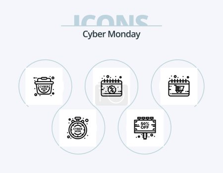 Téléchargez les illustrations : Cyber Monday Line Icon Pack 5 Icon Design. . vente. vente. paquet. vente - en licence libre de droit