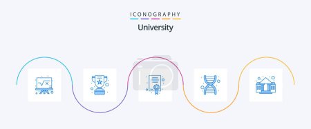 Ilustración de University Blue 5 Icon Pack Incluyendo la universidad. certificado. genoma. dna - Imagen libre de derechos