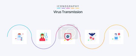 Téléchargez les illustrations : Virus Transmission Flat 5 Icon Pack Including cream. virus. medical. corona. bat - en licence libre de droit