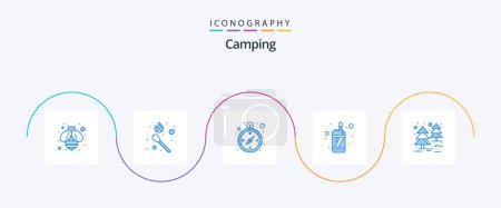 Téléchargez les illustrations : Camping Blue Pack 5 Icônes Inclus. arbre. logistique. jungle. plus léger - en licence libre de droit