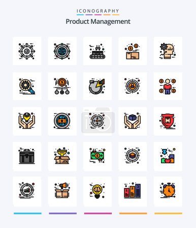 Téléchargez les illustrations : Creative Product Management Pack icône de 25 lignes tel que le produit. boîte. ligne. l'argent. ligne de production - en licence libre de droit
