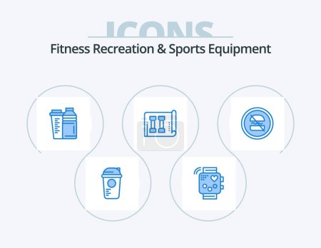Téléchargez les illustrations : Fitness Recreation And Sports Equipment Blue Icon Pack 5 Icon Design. inventory. equipment. heartbeat. sport. energy - en licence libre de droit