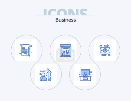 Ilustración de Business Blue Icon Pack 5 Icon Design. money. business. contract. flow. discussion - Imagen libre de derechos