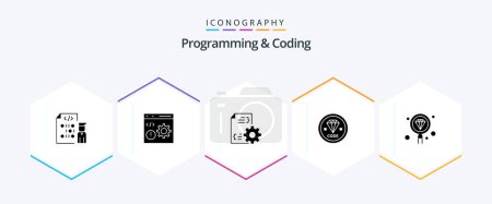 Téléchargez les illustrations : Programmation et codage 25 Glyphe icône pack y compris développer. code. développement. fichier - en licence libre de droit
