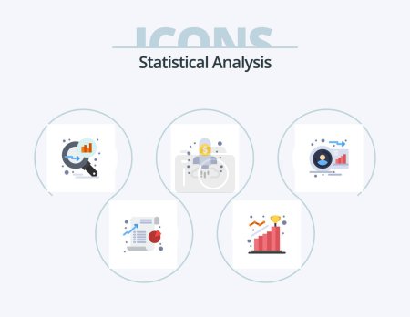 Téléchargez les illustrations : Analyse statistique Flat Icon Pack 5 Icon Design. la finance. les affaires. atteindre. analyse. grossissement graphique - en licence libre de droit