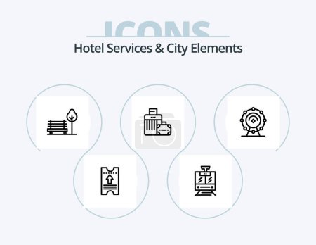 Illustration for Hotel Services And City Elements Line Icon Pack 5 Icon Design. hotel. bellboy. bedroom. service - Royalty Free Image