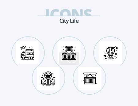 Illustration for City Life Line Icon Pack 5 Icon Design. home. city. city. park. life - Royalty Free Image