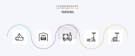 Ilustración de Vehículos Línea 5 Icon Pack Incluyendo segway. motor. Carretilla elevadora. transporte. scooter - Imagen libre de derechos