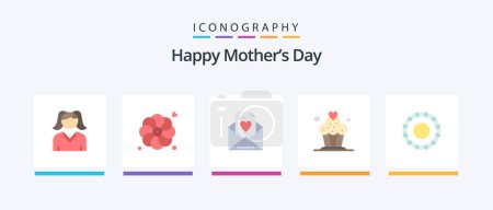 Téléchargez les illustrations : Happy Mothers Day Flat Pack de 5 icônes inclus. Maman ! mala. bracelet. Icônes créatives Design - en licence libre de droit