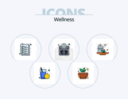 Ilustración de Wellness Line Llenado Icon Pack 5 Icon Design. Ensalada. comida. ¡No! spa. inyección - Imagen libre de derechos