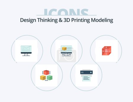 Ilustración de Diseño Pensamiento e impresión D Modelado Icono plano Pack 5 Diseño de Icono. .. educación. caja. impresión. impresora - Imagen libre de derechos