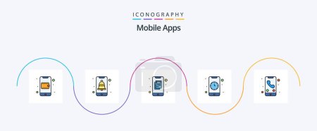 Téléchargez les illustrations : Mobile Apps Line Filled Flat Pack de 5 icônes y compris l'appel. interface. application. interaction. alarme - en licence libre de droit
