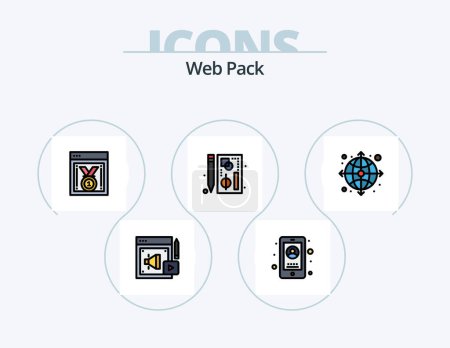 Téléchargez les illustrations : Web Pack ligne rempli Icône Pack 5 Icône Design. développement. image. web. image personnalisée. équipe web - en licence libre de droit