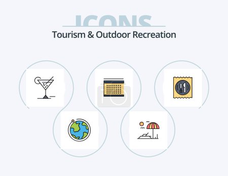 Ilustración de Línea de turismo y recreación al aire libre llenó el paquete de iconos 5 Diseño de iconos. Bolsa. Imagen. calendario. foto. cámara - Imagen libre de derechos