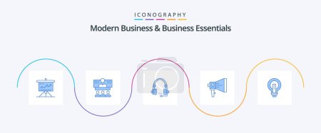 Illustration for Modern Business And Business Essentials Blue 5 Icon Pack Including headset. communication. business. call. online - Royalty Free Image