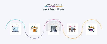 Illustration for Work From Home Line Filled Flat 5 Icon Pack Including video calling. office desk. check list. monitor. computer table - Royalty Free Image