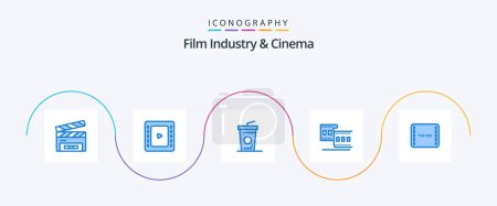 Illustration for Cenima Blue 5 Icon Pack Including scene. film. disposable cup. end. film - Royalty Free Image