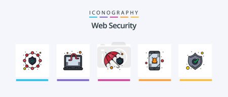 Téléchargez les illustrations : Web Security Line Filled Pack de 5 icônes comprenant des données. sécurisé. vues. sécurité. global. Icônes créatives Design - en licence libre de droit