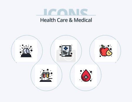 Ilustración de Cuidado de la salud y línea médica llenó el paquete de iconos 5 Diseño de iconos. emergencia. cama paciente. ambulancia. Médico. cama - Imagen libre de derechos