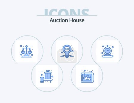 Téléchargez les illustrations : Auction Blue Icon Pack 5 Icon Design. label. bid. history. auction. scales - en licence libre de droit