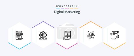 Illustration for Digital Marketing 25 Line icon pack including business. launch. research. data. lock - Royalty Free Image