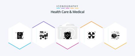 Illustration for Health Care And Medical 25 Glyph icon pack including helicopter. traumatology. patient bed. medical. care - Royalty Free Image