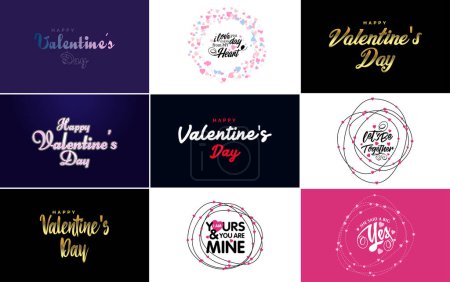 Illustration for Happy Valentine's Day greeting card template with a floral theme and a pink color scheme - Royalty Free Image