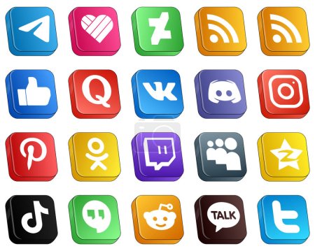 Illustration for 20 Isometric 3D Icons of Major Social Media Platforms such as meta. facebook. text and discord icons. Creative and high-resolution - Royalty Free Image