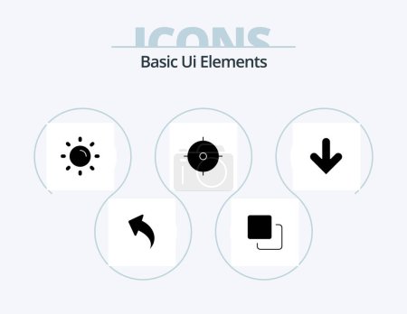 Téléchargez les illustrations : Basic Ui Elements Glyph Icon Pack 5 Icon Design. Descendez. viser. luminosité. objectif. archer - en licence libre de droit