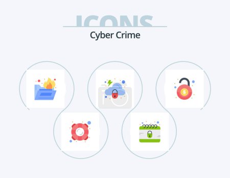 Illustration for Cyber Crime Flat Icon Pack 5 Icon Design. financial. security. folder. protection. cloud - Royalty Free Image