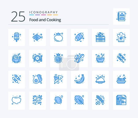 Téléchargez les illustrations : Alimentation 25 Couleur bleue icône pack y compris la nourriture. la nourriture. Légumes. légumes. vert - en licence libre de droit