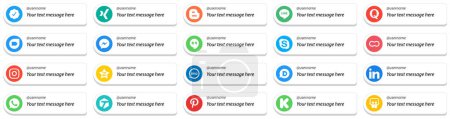 Illustration for 20 Social Media Follow Me Icons with Custom Message Option such as instagram. mothers. messenger. peanut and skype icons. Eye catching and editable - Royalty Free Image