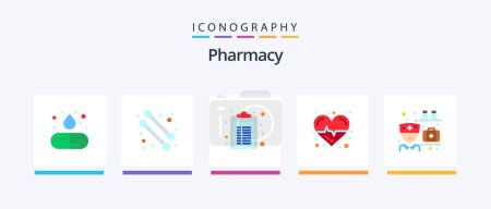 Illustration for Pharmacy Flat 5 Icon Pack Including pills. medicine. note. medication. science. Creative Icons Design - Royalty Free Image