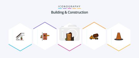 Ilustración de Edificio y construcción 25 FilledLine paquete de iconos, incluyendo la construcción. camión. cerradura. bienes raíces. dormitorio - Imagen libre de derechos