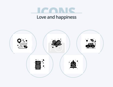 Illustration for Love Glyph Icon Pack 5 Icon Design. car. love. destination. heart. party - Royalty Free Image